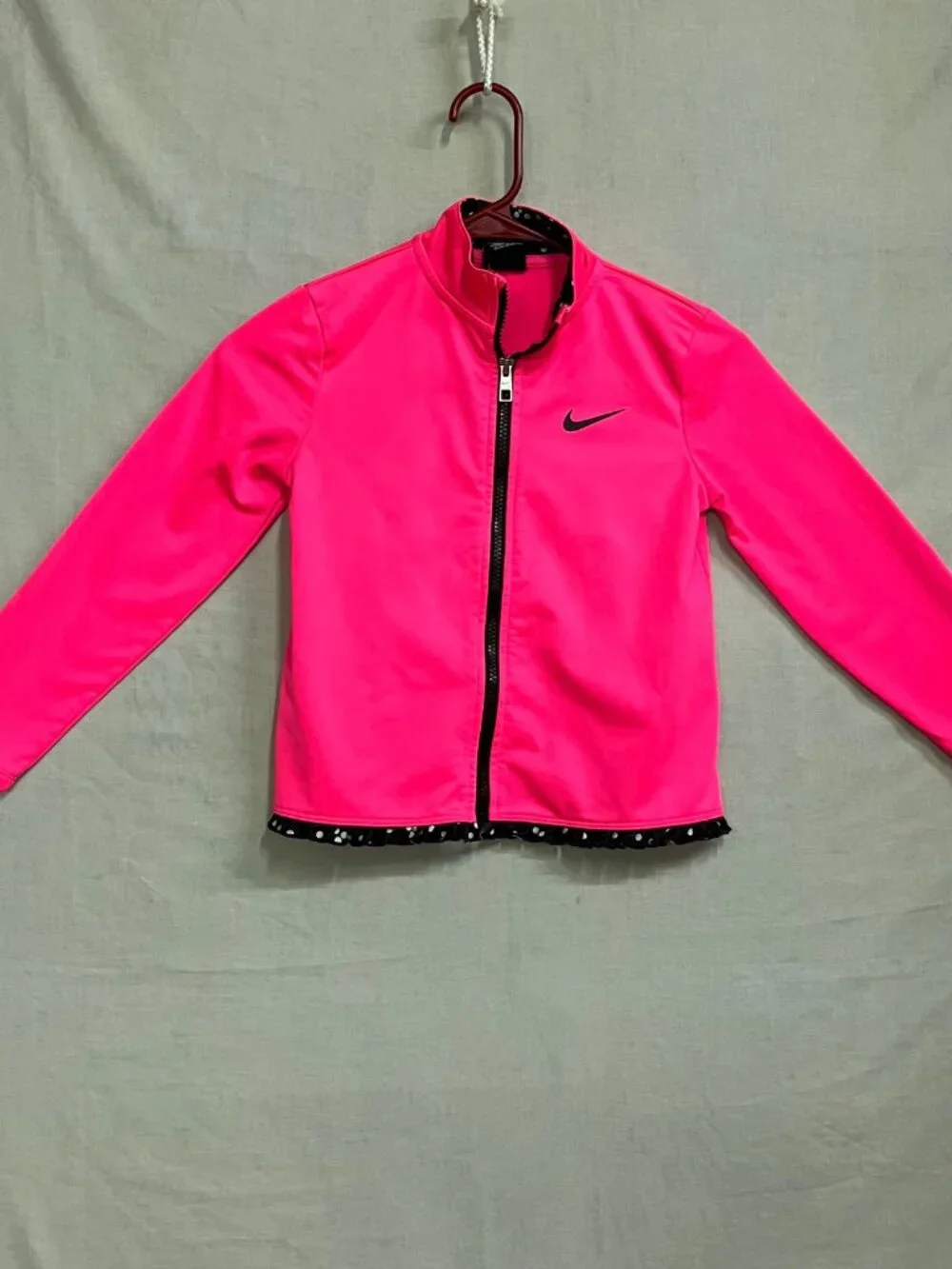 Nike 2 Piece Tracksuit Set Girls 6X/L Pink Jacket Black Polka Dot Leggings